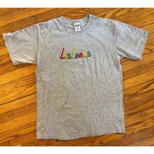 Vintage Las Vegas Thick Embroidered Colorful Letters Mens Men Gray Anvil